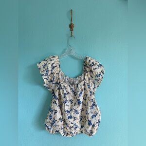 A New Day Women’s Flutter Short Sleeve Blouse, Cream Floral